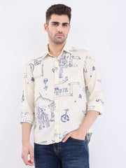 SPYKAR Men's Printed Slim Fit Shirt (MSHPS2BE126OFFWHITE_Off White