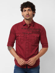 Men Red Solid Full Sleeve Shirt