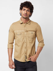 Spykar Mens Casual Shirt F/S Mshsos1Bd120 Sand Khaki