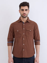 Spykar Friar Brown Slim Fit Casual Shirts For Men
