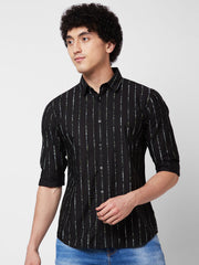 Men Black Striped Full Sleeve Shirt
