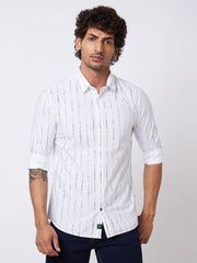 Men White Striped Full Sleeve Shirt