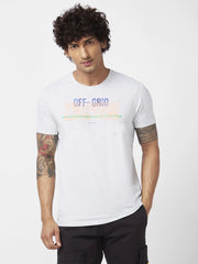 Men Ash Melange Blended Slim Fit Half Sleeve Round Neck Printed Tshirt