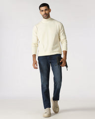 Blackberry men's pullover in off-white, featuring a high neck and solid design, perfect for winter wear.