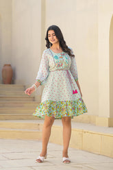 Mint Green Ethnic Motif Printed Short Dress With Dori