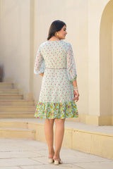 Mint Green Ethnic Motif Printed Short Dress With Dori