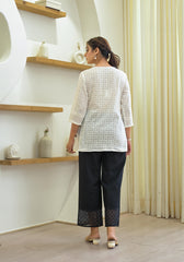 White Solid Cotton Tunic With Buttons & Lace