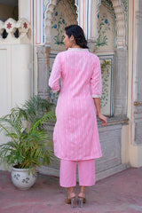 Pink Brocade Kurta-Pant & Dupatta Set With Sequins & Tassels