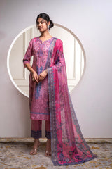 Lavender Floral Printed Kurta With Pant And Dupatta, Sequence & Beads Work