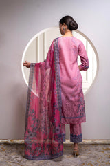 Lavender Floral Printed Kurta With Pant And Dupatta, Sequence & Beads Work
