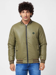 Men'S Leather Look Reversible Jacket With Chest Silicon Badge