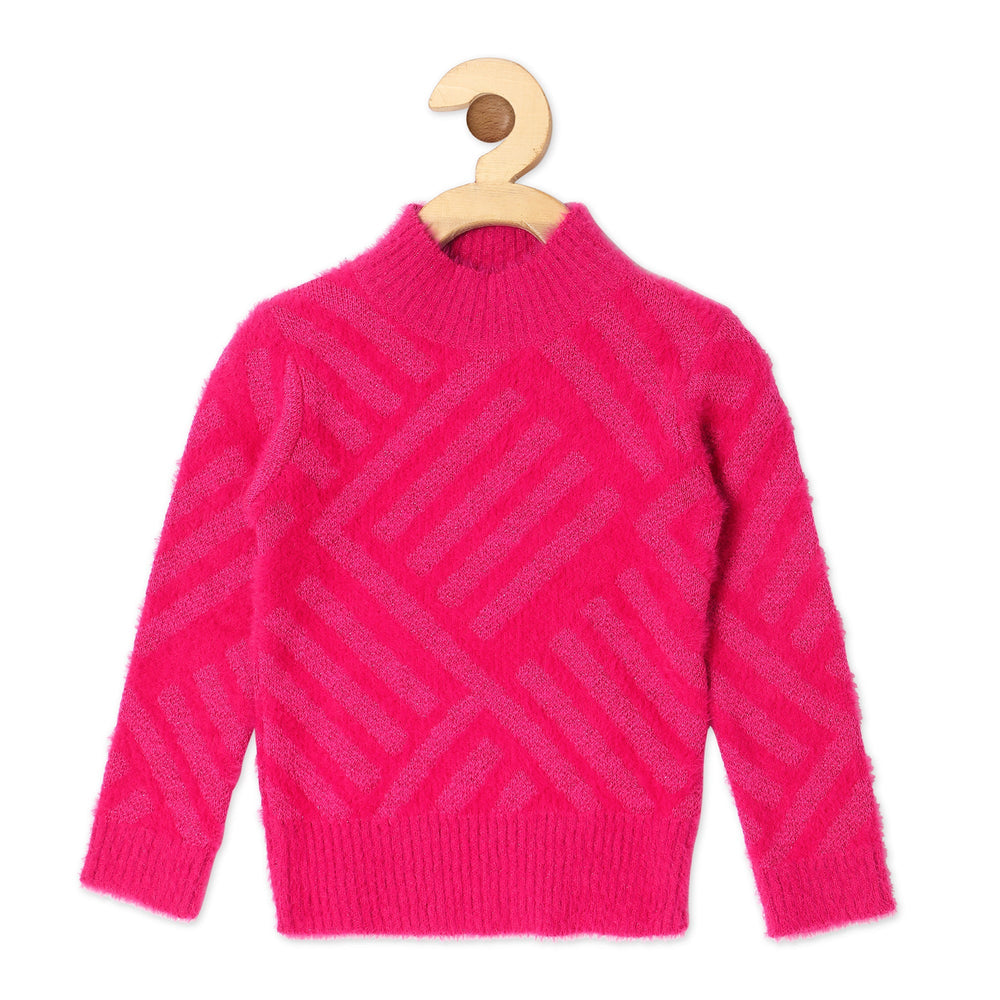 Poppy pink woolen top for girls by Vitamins, featuring a cozy design perfect for winter wear.