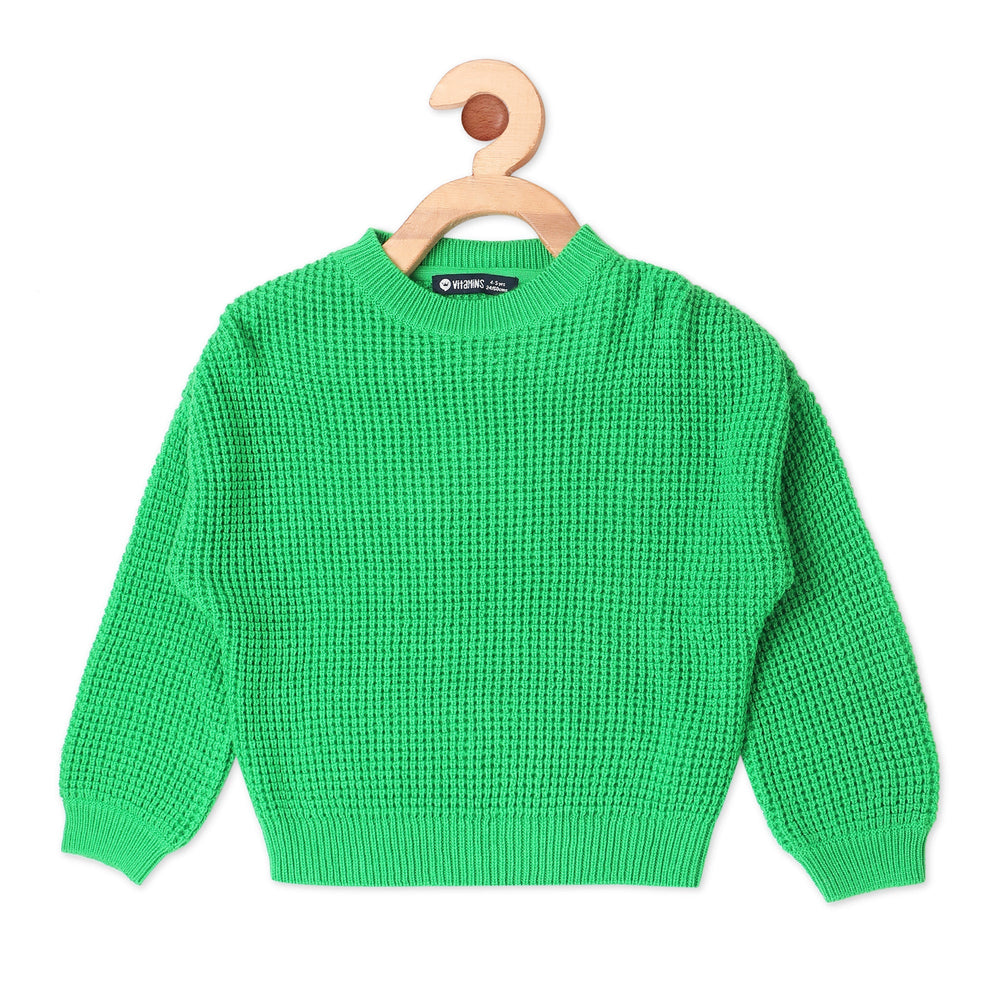 Classic green woolen top for girls by Vitamins, featuring a Hawaiian ocean design, perfect for winter wear.