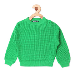 Classic green woolen top for girls by Vitamins, featuring a Hawaiian ocean design, perfect for winter wear.