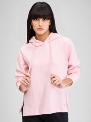 Women Red Full Sleeves Oversize Fit Solid Sweat Shirt