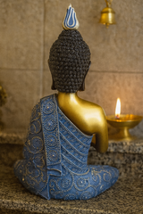 Luxurious Abstract Feathered Sculpture | Teal And Gold Ceramic Tabletop Decor