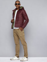 Men'S Quilted Maroon Hooded Puffer Jacket