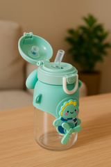 Cute Dinosaur Kids Sipper Bottle With Straw & Adjustable Strap – Leak-Proof Bpa-Free Water Bottle (Mint Green)