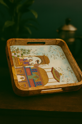 Goyalsons Household Wooden Tray Curve Wood Square