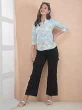 Printed Blue V-Neck Shirt