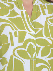 Printed Green V-Neck Shirt