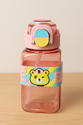 Cute Bear Kids Water Bottle With Straw & Flip-Top Lid – Bpa-Free Leak-Proof Sipper Bottle (Pink)