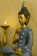 Luxurious Abstract Feathered Sculpture | Teal And Gold Ceramic Tabletop Decor