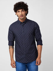 Spykar Mens Casual Shirt F/S Mshaop2Bc049 Navy Blue