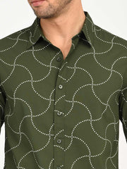 Men'S Abstract Olive Slim Fit Shirt