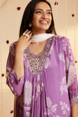 Ladies Lavender Breeze Printed Kurti Set