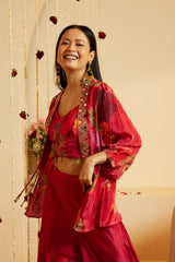 Ladies Raspberry Shine Maslin Shrug Set