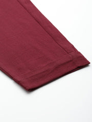 Maroon Cotton Slub Bottom-Fold Straight Pants