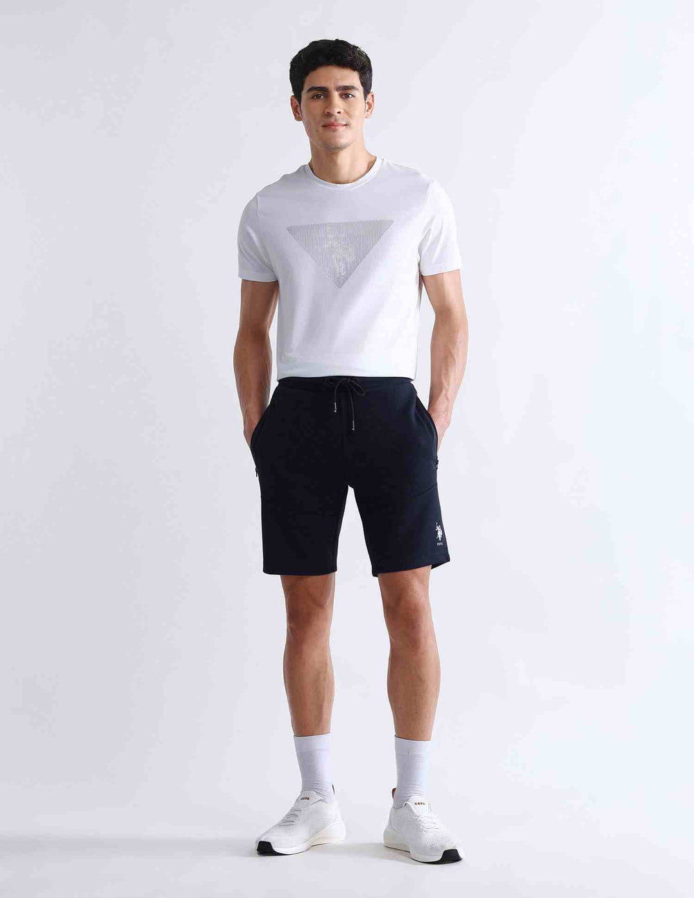 Lyte Club U.S. Polo men's navy Bermuda cotton shorts, casual sportswear with a relaxed fit and comfortable fabric.