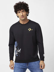 Men Black Blended Slim Fit Full Sleeve Round Neck Plain Sweatshirts