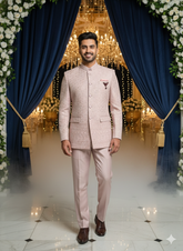 Men'S Dusty Rose Embroidered Bandhgala Suit Set - Ideal For Weddings & Receptions