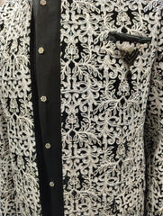 Luxurious Black Velvet Bandhgala Suit With Silver Zari And Floral Embroidery