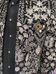 Men'S Ivory & Black Bandhgala Coat Suit