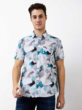 Men Blue Slim Fit Printed Half Sleeve Shirt