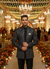 Black Metallic Embroidered 3-Piece Indo-Western Coat Set