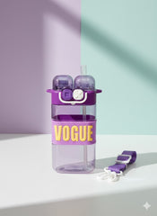 Stylish Vogue Water Bottle With Dual Lid & Strap – Leak-Proof Bpa-Free (Purple)
