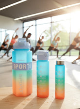 Gradient Blue-Orange Sports Water Bottle Set – 600Ml, 1000Ml & 2000Ml Bpa-Free Motivational Bottles With Straw & Time Markings