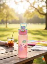 Kids “Good Mood” Cartoon Printed Water Bottle With Handle – Leak-Proof Bpa-Free (Pink & Blue)