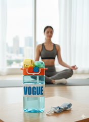 Vogue Dual Lid Square Water Bottle With Straw & Carry Strap – 750Ml