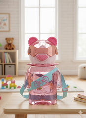 Cute Astronaut Bear Kids Water Bottle – 700Ml Bpa-Free Leak-Proof Bottle With Straw & Carry Strap