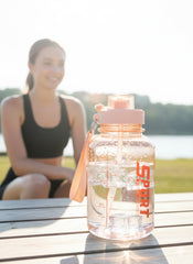 Large Peach Sports Water Bottle – 1.5L Bpa-Free Hydration Jug With Straw, Handle & Carry Strap