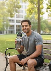 Black & Green Sport Water Bottle With Flip Cap And Straw (800Ml)