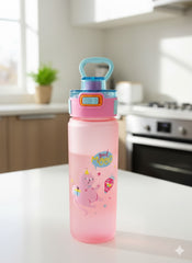 Kids “Good Mood” Cartoon Printed Water Bottle With Handle – Leak-Proof Bpa-Free (Pink & Blue)