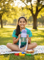 Cute Purple Sipper Bottle With Straw & Adjustable Strap – Kids Leak-Proof Water Bottle