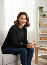 Classic Black Textured Knit Pullover Sweater