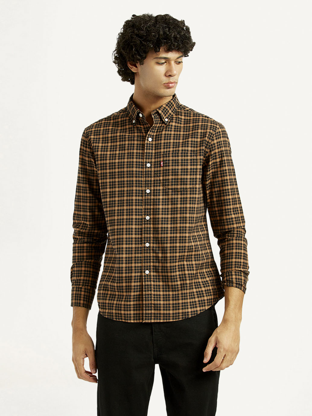 Men'S Checkered Slim Fit Oxford Shirt